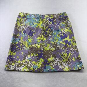Talbots Floral Midi A Line Skirt Blue Green Size 14P